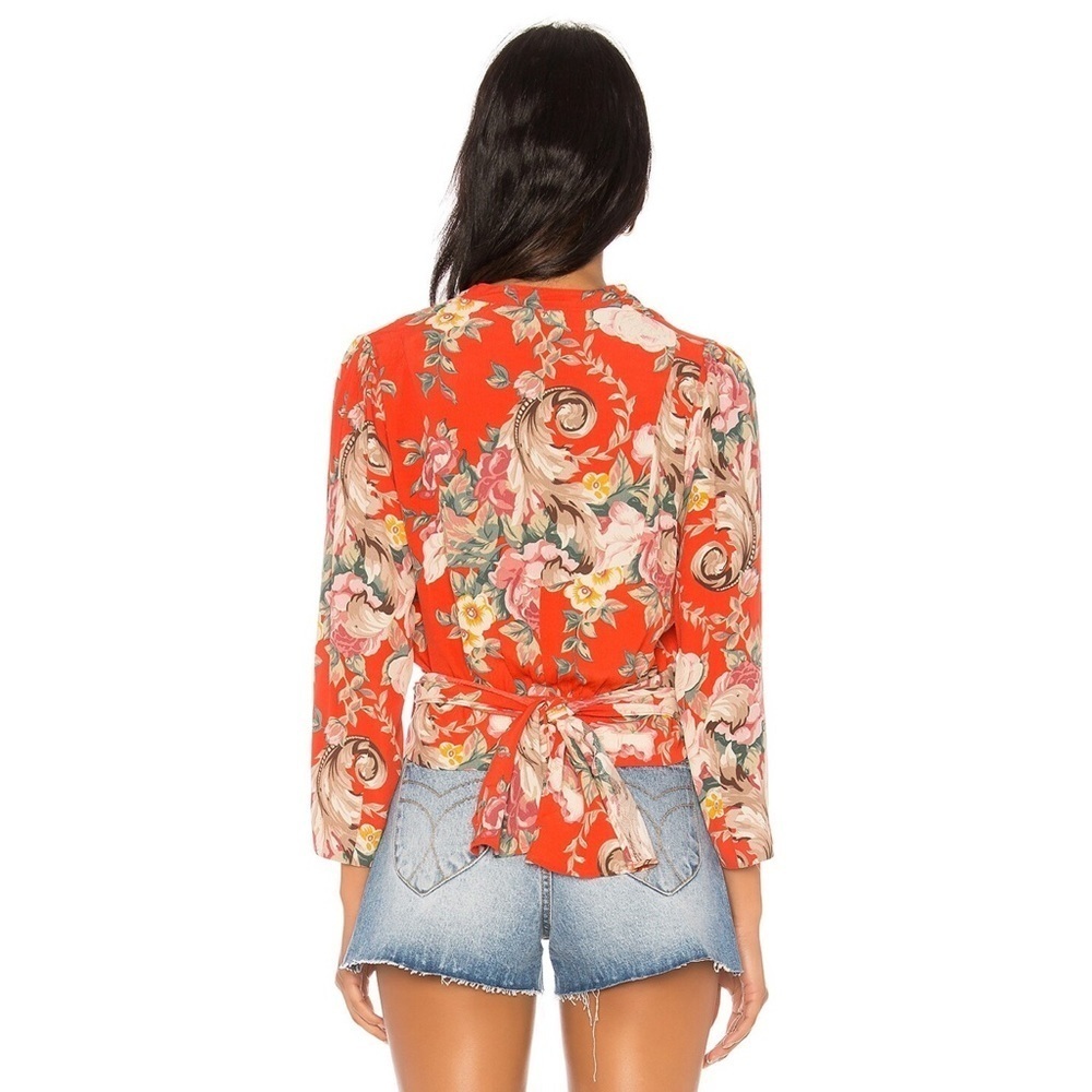 ROLLA’S Orange Delilah Rococo Roses Wrap Cropped Blouse M - Picture 8 of 10